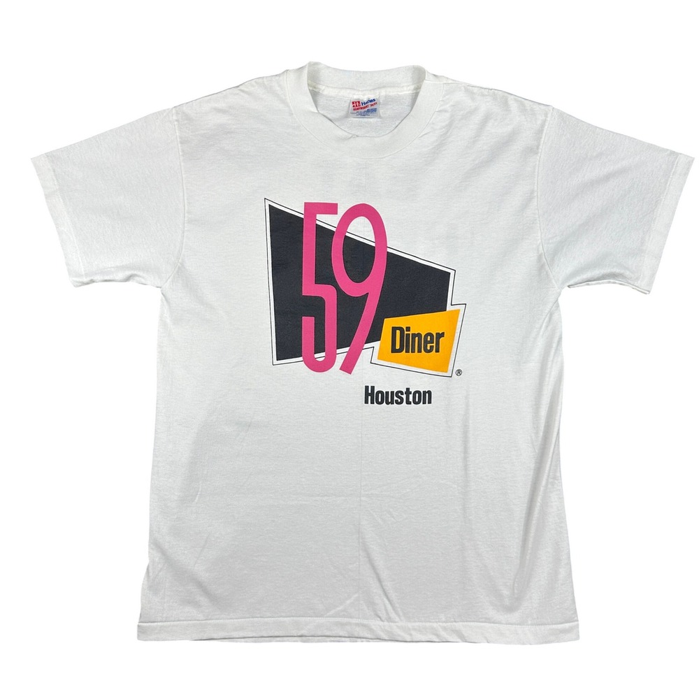 Vintage 90s 59 Diner Houston Texas T Shirt Single Stitch Hanes Heavyweight Large